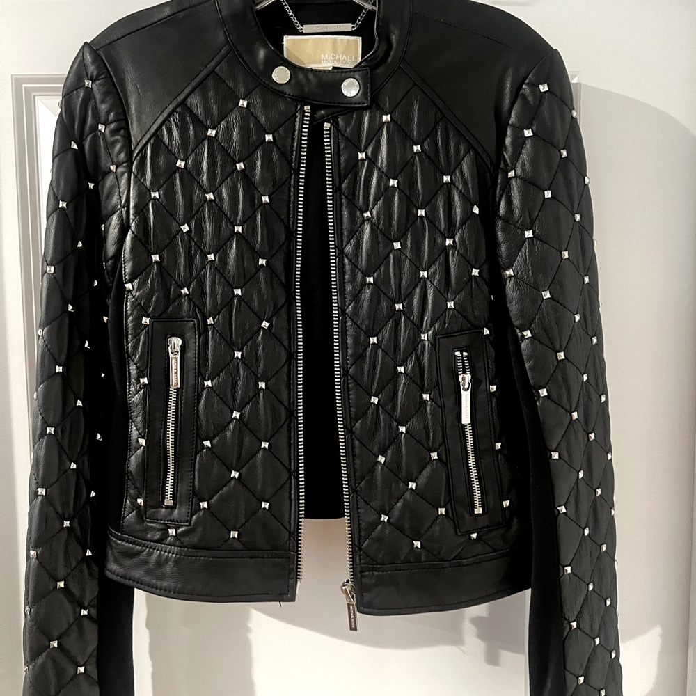 Michael kors black leather jacket